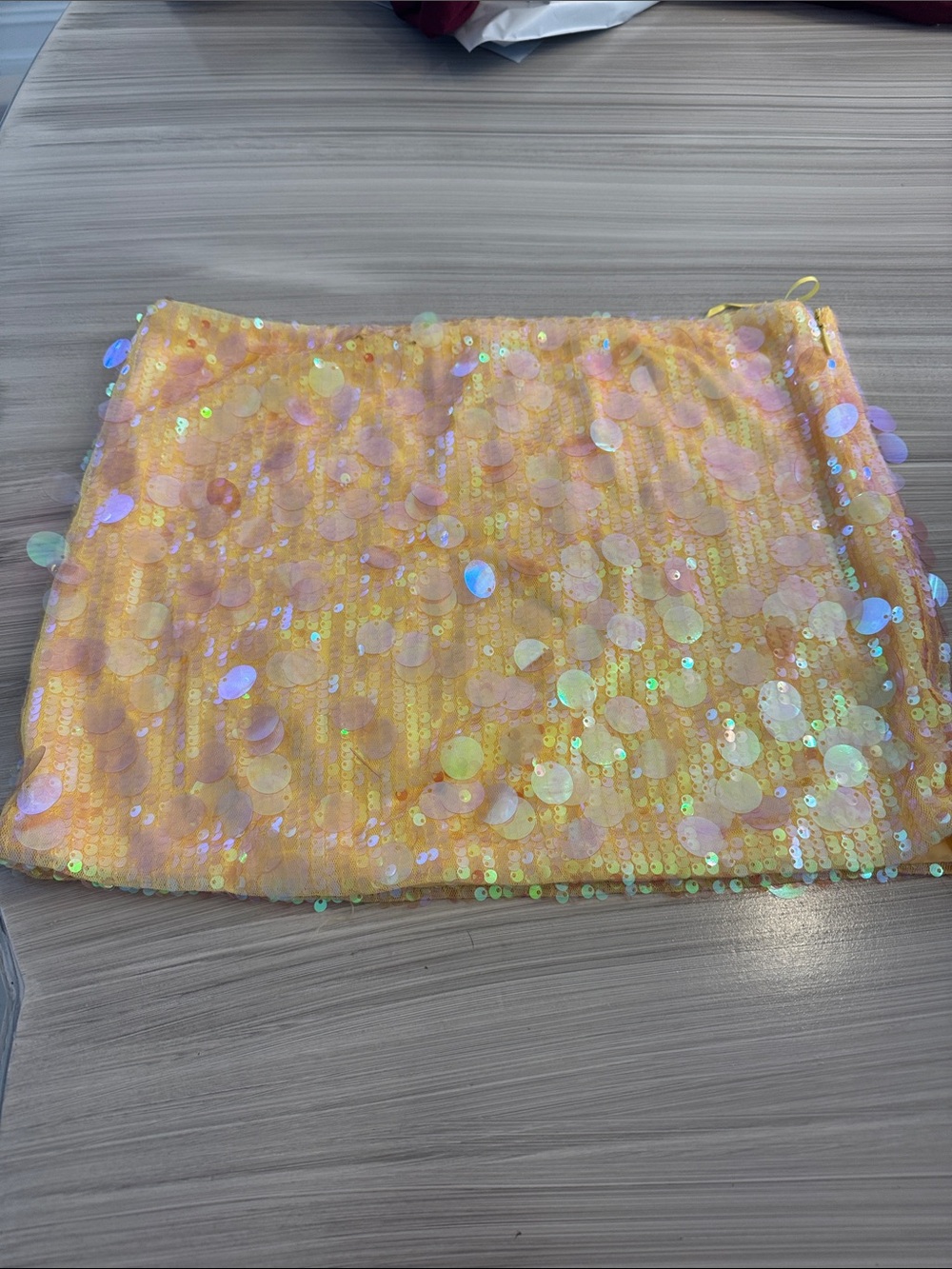 Edikted Yellow Iridescent Sequin Mini Skirt